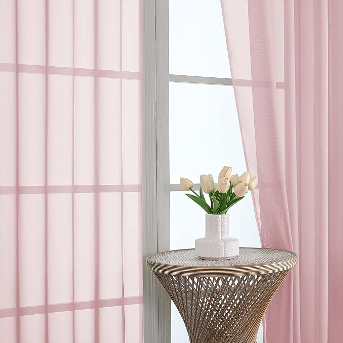 Extra Long Blush Sheer Curtains 96 Inches Long 2 Panels Set, Soft Lightweight - Image 3