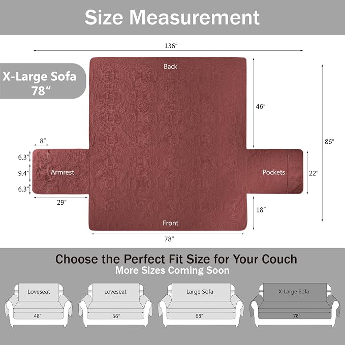 Soft Quilted Couch Cover with Pockets - Image 7