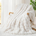 Luxury 1000GSM Rabbit Faux Fur Twin Blanket, Super Heavy Warm Cozy Beige Cream by TOUCHAT