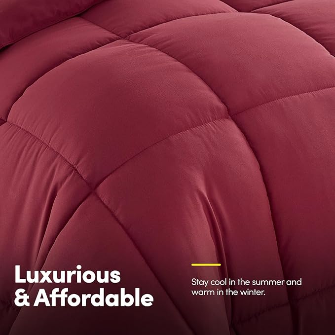 Sweet Home Collection 7 Piece Comforter Set Bag Solid Color All Season Soft Down Alternative Blanket & Luxurious Microfiber Bed Sheets, Burgundy, Twin