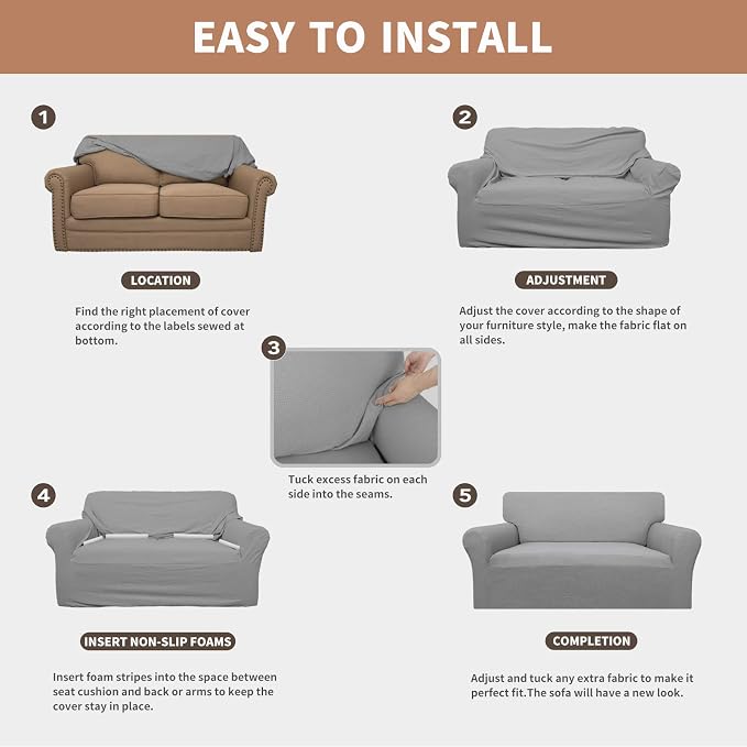 Easy-Going Waterproof Loveseat Couch Cover Stretch Jacquard Sofa Cover | Dual - Image 5