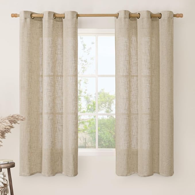 Linen Curtains 63 inches Long for Bedroom, Bronze Grommet Linen Drapes Light by LAMIT