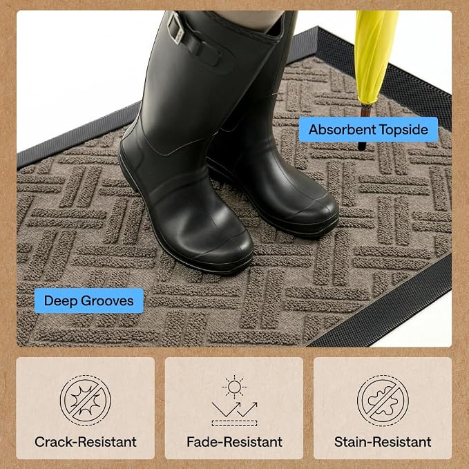 GORILLA GRIP 100% Waterproof All-Season WeatherMAX Doormat, US Designed Natural - Image 6