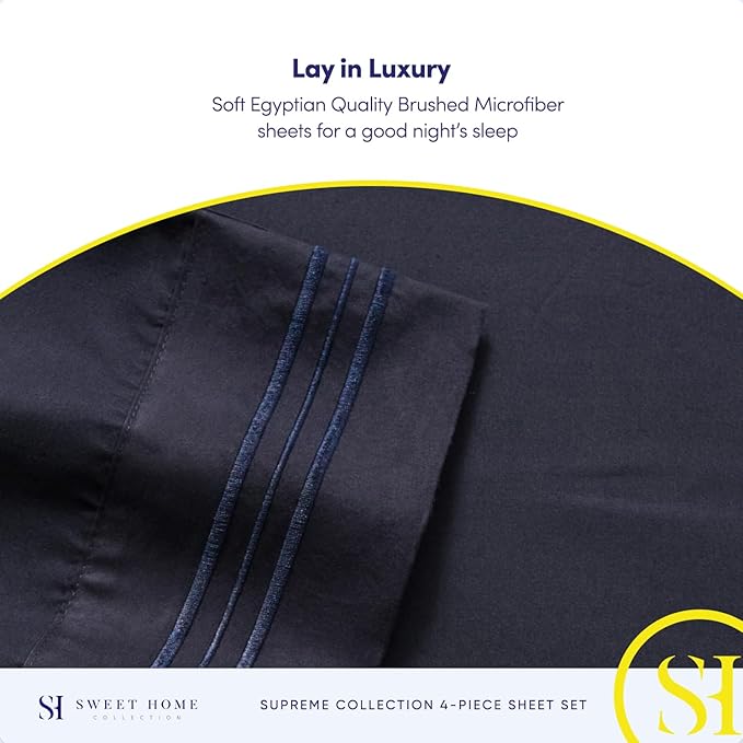 Full Size Sheet Sets - Breathable Luxury Sheets with Full Elastic & Secure Corner Straps Built In - 1800 Supreme Collection Extra Soft Deep Pocket Bedding, Sheet Set, EXTRA DEEP pocket - Full, Navy