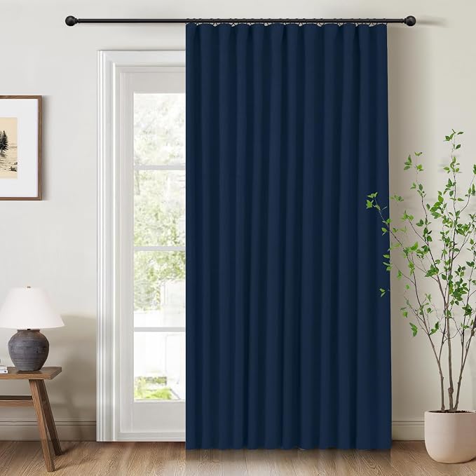 INOVADAY Linen Textured 100% Blackout Sliding Door Curtains 102x84 | Midnight by INOVADAY