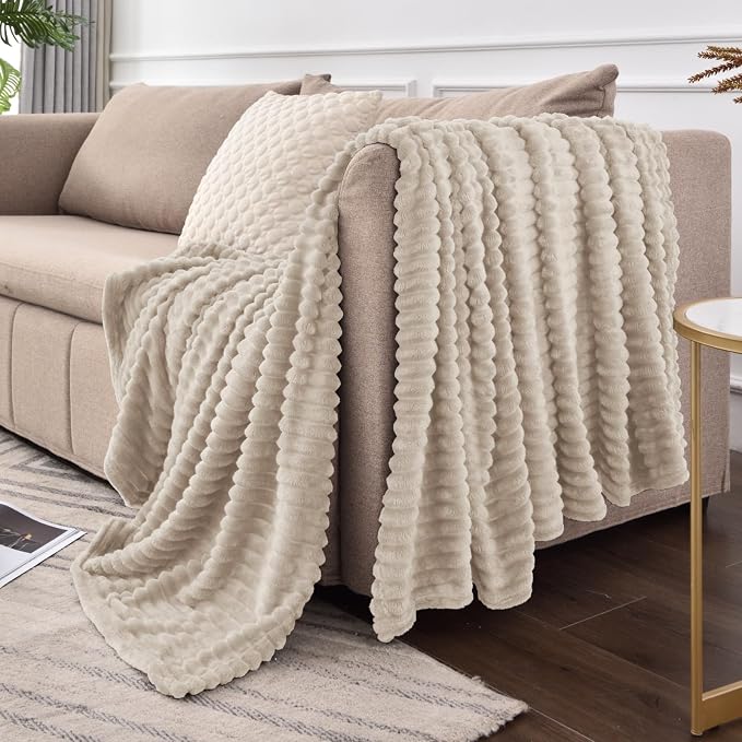 BEDELITE 3D Ribbed Jacquard Linen Fleece Twin Blanket - Image 7