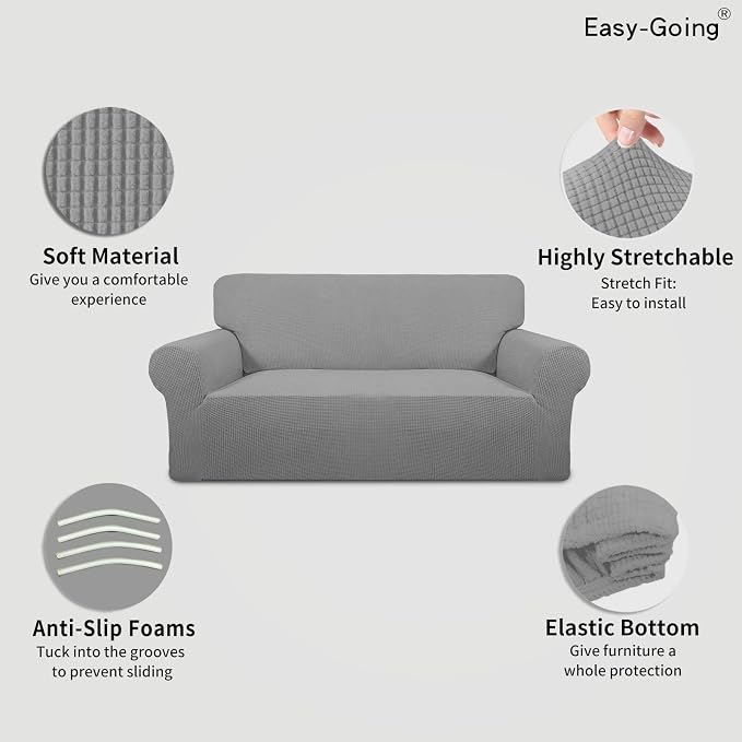 Easy-Going Stretch Oversized Loveseat Couch Covers Washable Light Gray | - Image 3