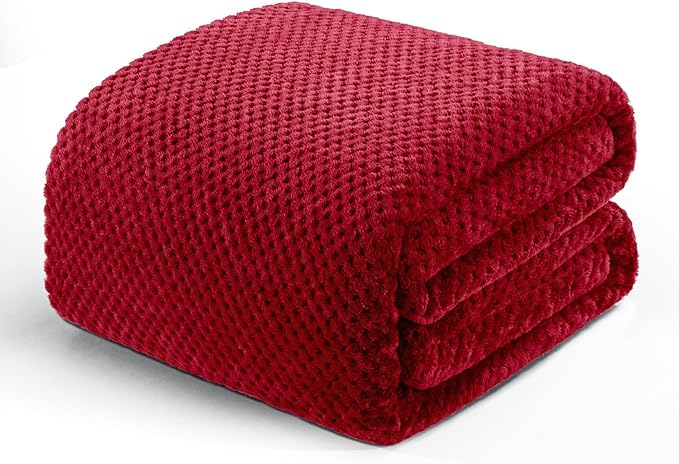 Exclusivo Mezcla Soft Waffle Fleece Bed Blanket Twin Size, Deep Red | by ExclusivoMezcla