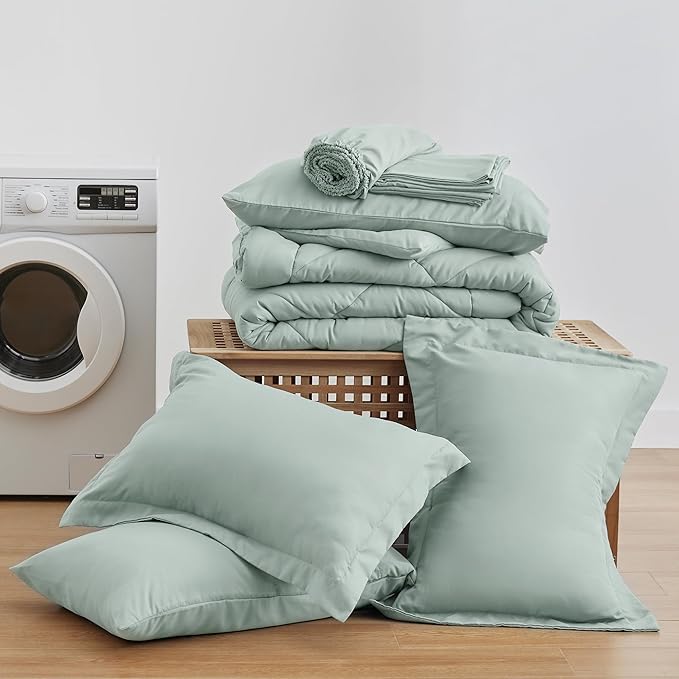 Love's cabin King Size Comforter Set Aqua, 7 Pieces King Bed in a Bag, All Season Bedding Sets with 1 Comforter, 1 Flat Sheet, 1 Fitted Sheet, 2 Pillowcase and 2 Pillow Sham
