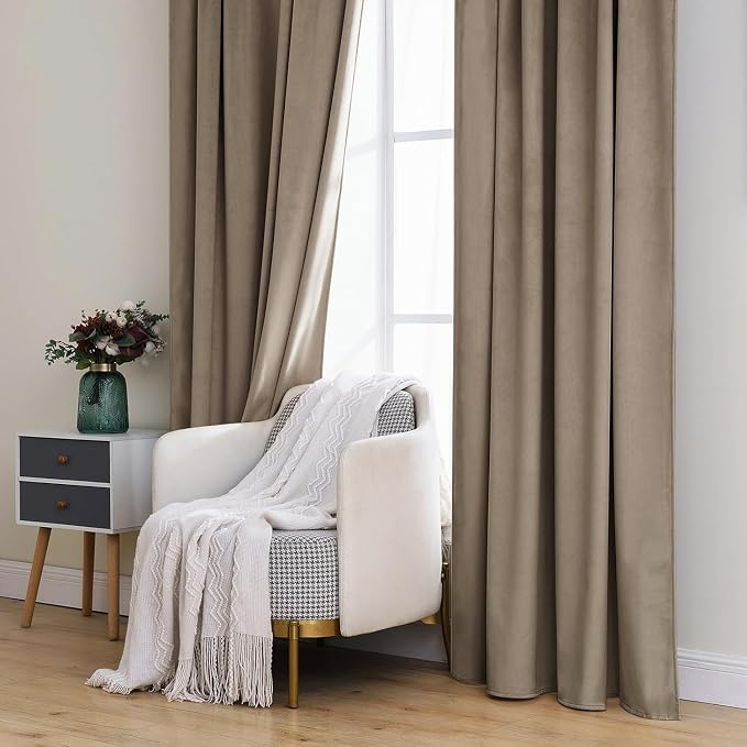 MIULEE Velvet Curtains 52x84 inches 2 Panels Light Taupe Blackout Curtains | - Image 7