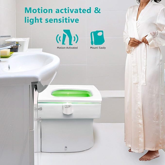 ZEZHOU Original Toilet Night Light 2 Pack, Motion Sensor Activated LED Lamp, Fun 8 Colors Changing Bathroom Nightlight Add on Toilet Bowl Seat, Perfect Decorating Gadget for Dad Adults Kids Toddler