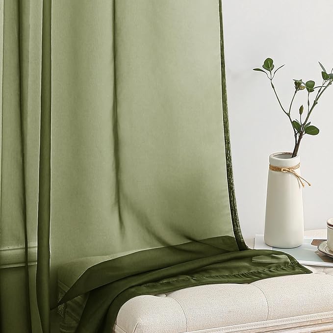 MIULEE Olive Green Sheer Curtains 54 X 72 Inches, 2 Panels | Solid Color - Image 4