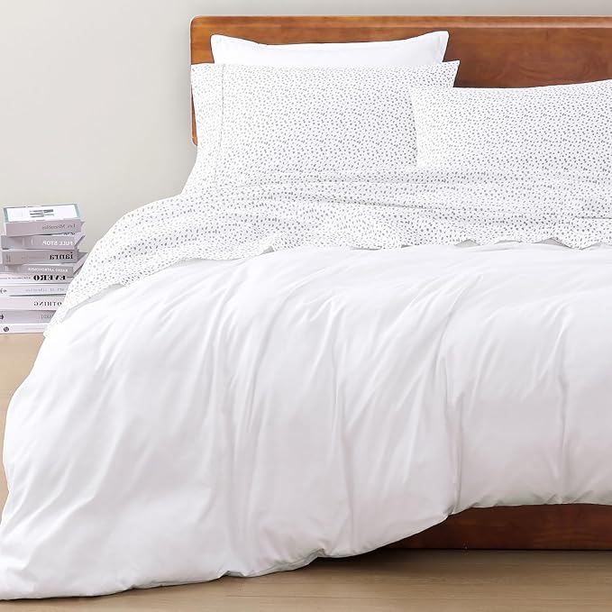 LANE LINEN Sustainably Produced 100% Organic Cotton Queen Sheet Set, Soft & Comfy Fully Elasticized Printed Bedding Sheets & Pillowcase Set, 15" Deep Pocket Queen Sheets- Haze Grey
