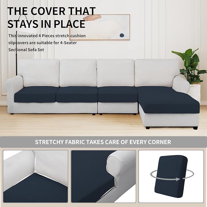 Easy-Going Stretch 4 Pieces Couch Cushion Covers - Image 5