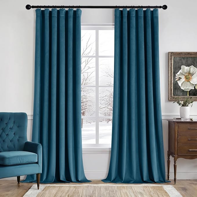 MIULEE Velvet Curtains 50W x 96L 2 Panels Peacock Blue Blackout Curtains | by MIULEE