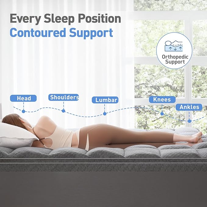 Dual Layer 3 Inch Memory Foam Mattress Topper Queen Size, 2 Inch Cooling Gel Memory Foam Plus 1 Inch PillowTop Mattress Pad Cover, with 8-21 Inch Deep Pocket, Grey