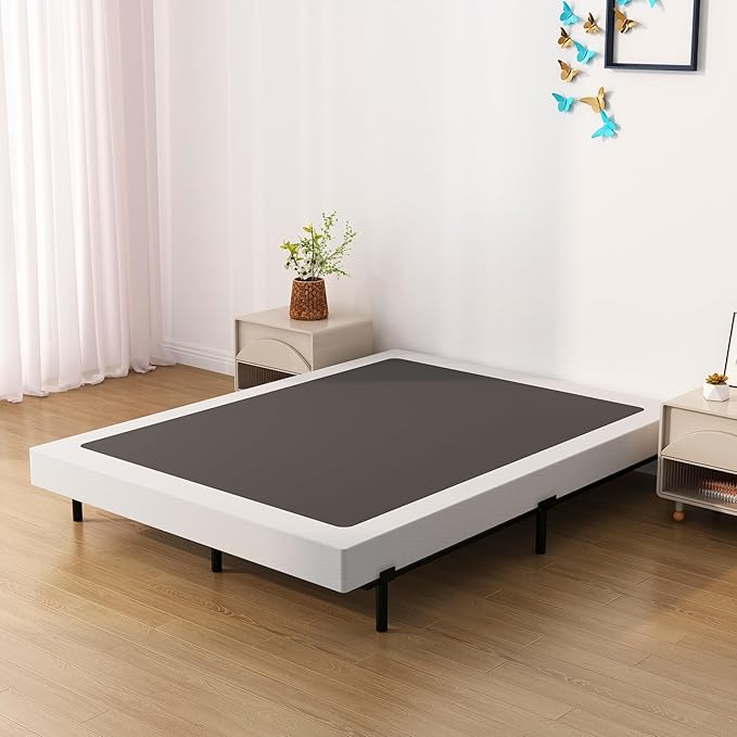 King Box Spring Bed Base 4 inch, Low Profile Metal Box Spring King with Fabric Cover, 3000 Lbs Max Weight Capacity Mattress Foundation, Noise-Free, Easy Assembly