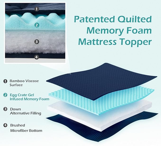 Hansleep RV Short Queen Mattress Topper Viscose Derived from Bamboo, Camping Memory Foam Pillow Top Mattress Topper, Breathable Mattress Pad for Back Pain Relief, 60" x 75", Navy Blue