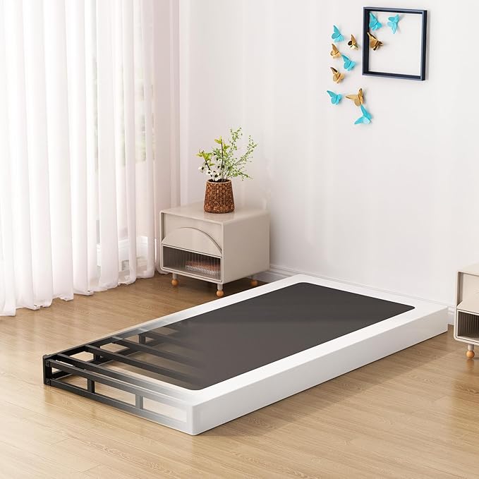 Twin Box Spring Bed Base 6 Inch, Low Profile Metal Boxspring Twin with Fabric Cover, 2000 Lbs Max Weight Capacity Mattress Foundation, Noise-Free, Easy Assembly