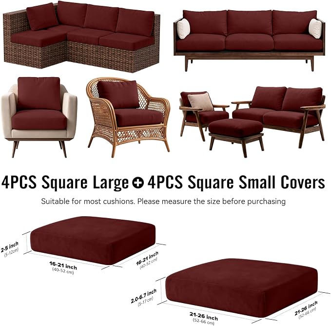 8Pcs Outdoor Cushion Covers, Stretch Patio Furniture Couch Chair Slipcovers | - Image 2