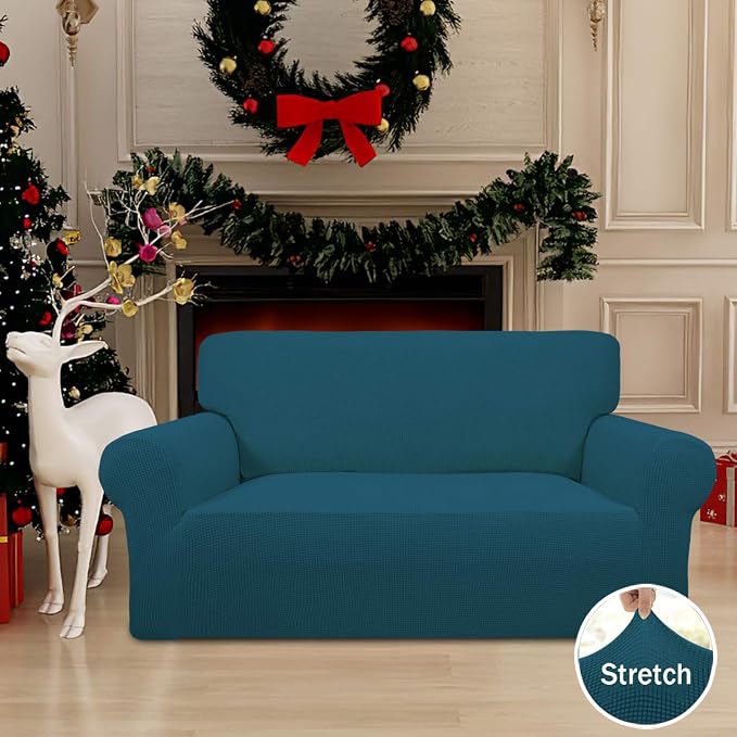 Easy-Going Stretch Loveseat Couch Covers Washable Peacock Blue | 1-Piece - Image 2