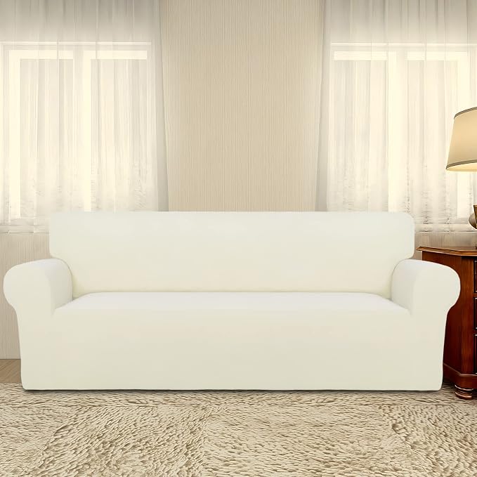 PureFit Stretch Couch Covers for Sofa Large Sofa Slipcovers Ivory | 1-Piece - Image 2