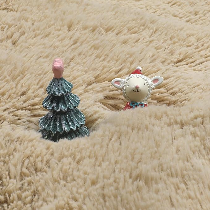 Amdrebio Beige Boho Round Circle Fluffy Area Rug 4Ft - Image 8