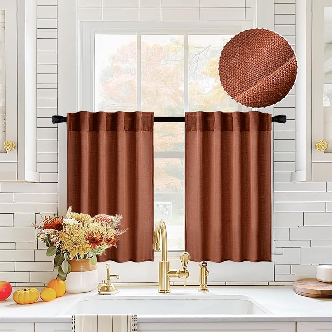 MIULEE Burnt Orange Fall Kitchen Curtain 30 Inches Long 2 Panels Farmhouse | by MIULEE
