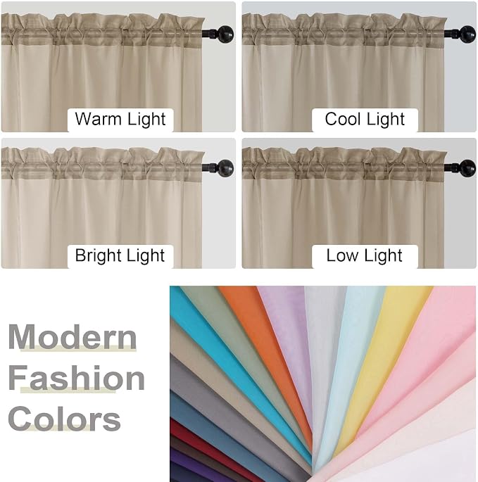 Taupe Valances for Windows, Taupe Sheer Curtains 14 Inch Length 2 Pack Kitchen - Image 5