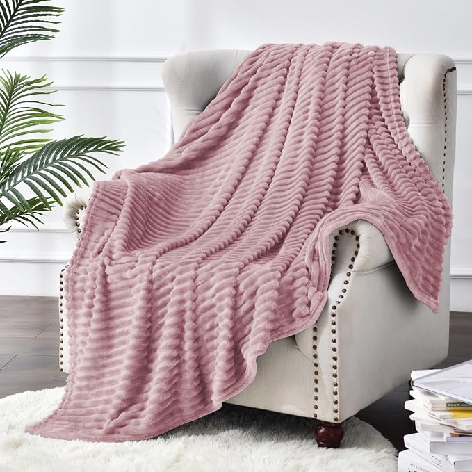 BEDELITE 3D Ribbed Berry Purple Fleece Throw Blanket - Image 7