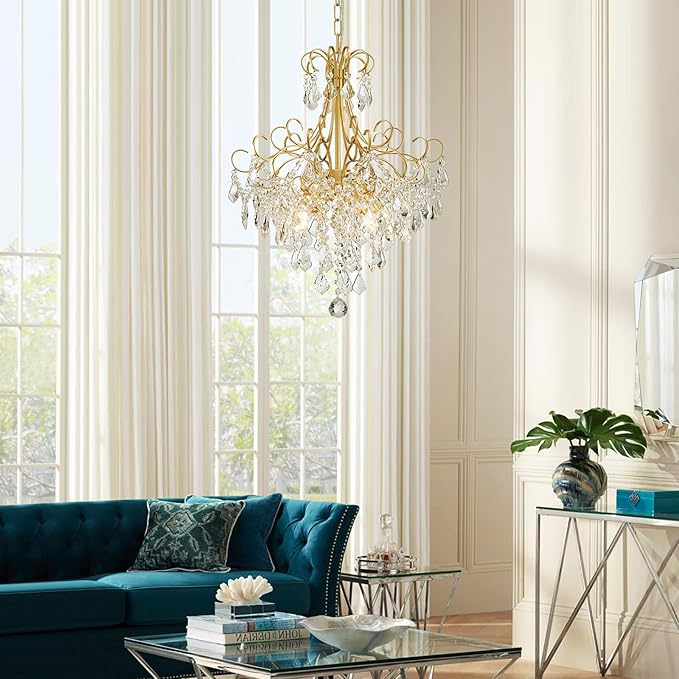 WUZUPS Crystal Chandelier 5-Light Pendant Ceiling Light Modern Lighting Fixture for Dining Room Hallway Bedroom Kitchen Bathroom, H 22.4" x W 18.3", E12 Base, Gold