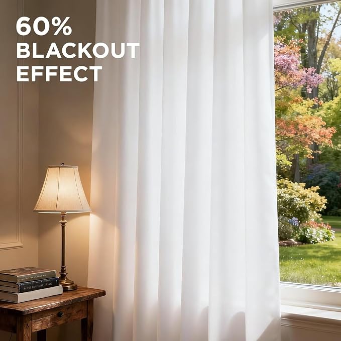 Joydeco 108 Inch 60% Blackout White Curtains 2 Panels, Elegant Semi Sheer - Image 4