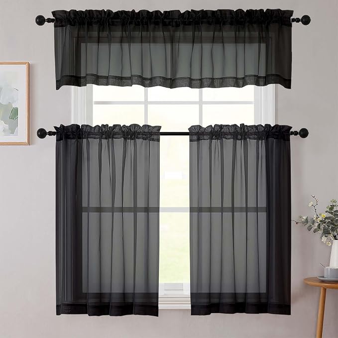 Black Valances for Windows, Modern Solid Mini Small Window Curtains for Cafe - Image 8