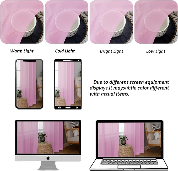 Chyhomenyc Pink Sheer Curtains 84 Inches Long 2 Panels, Light Filtering Pink - Image 4