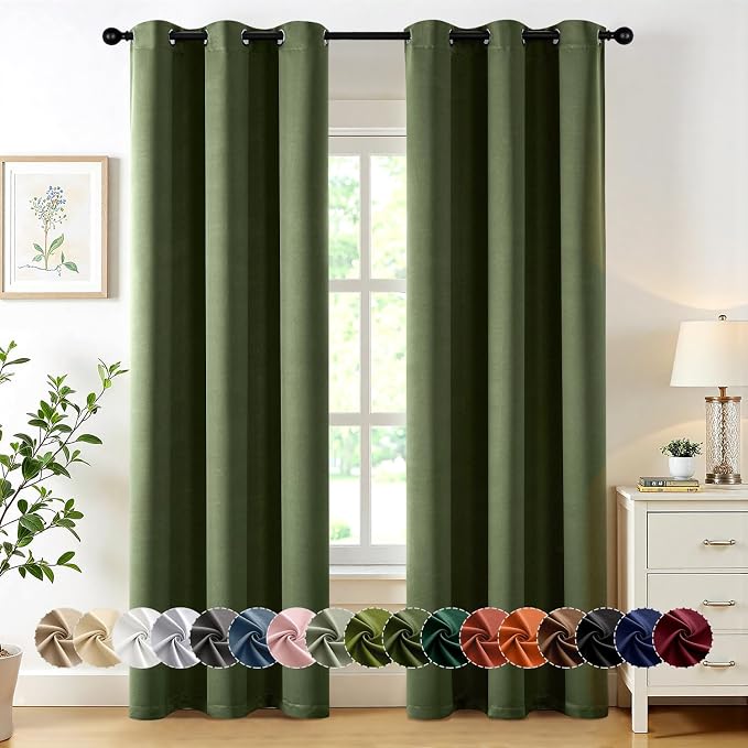 MIULEE Blackout Curtains for Bedroom 2 Panels 34 x 72 Inch Long Olive Green | by MIULEE