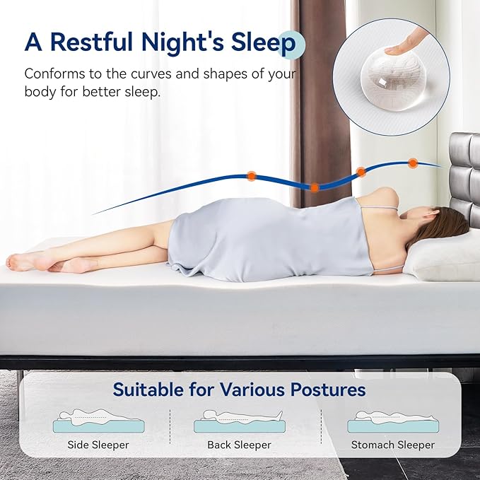 Amazon Basics Memory Foam Mattress, Medium Firm, 10 Inch, Full, White/Grey