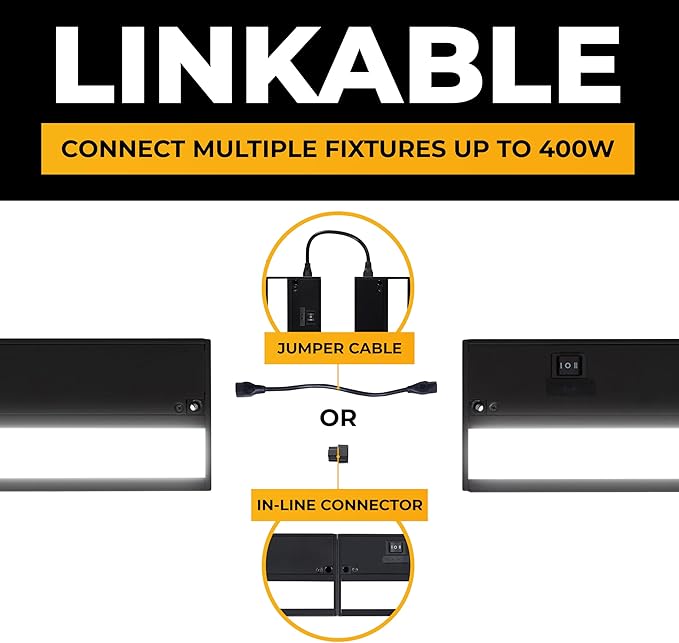LED Under Cabinet Lighting Hardwired - 3CCT 24 Inch Black Finish - Undercabinet Lights for Kitchen - Linkable Undercounter Dimmable Plug in Light or Hard Wired - Under Counter Fixture Direct Wire