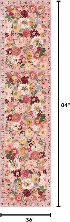 Pink Floral Hallway Runner Rug 3x7 - Image 2