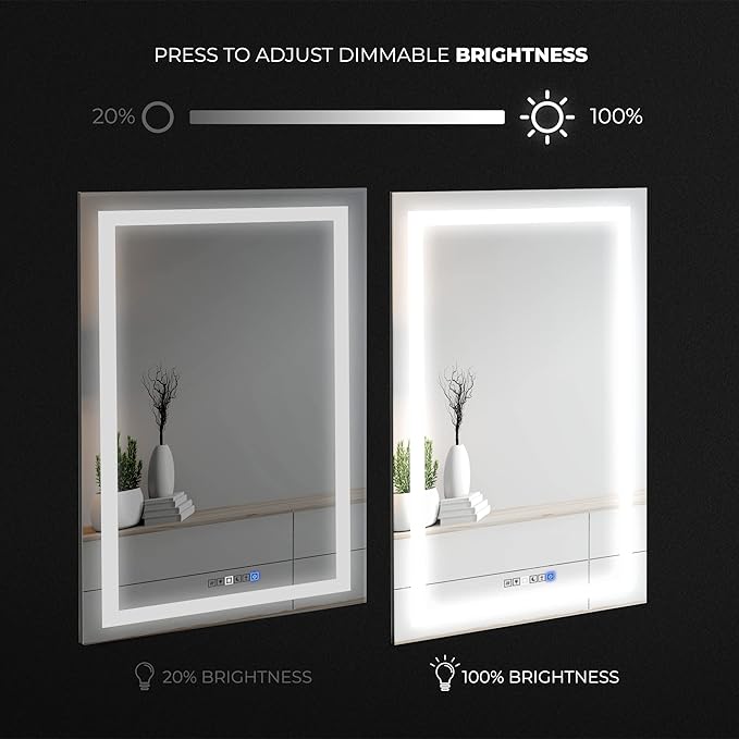 Fab Glass and Mirror LED Mirror 36x48 Inches, Led Bathroom Mirror with Lights Front and Backlit Anti-Fog Memory Brightness, Three Color Options Frameless Wall Mounted Bathroom Vanity Mirror
