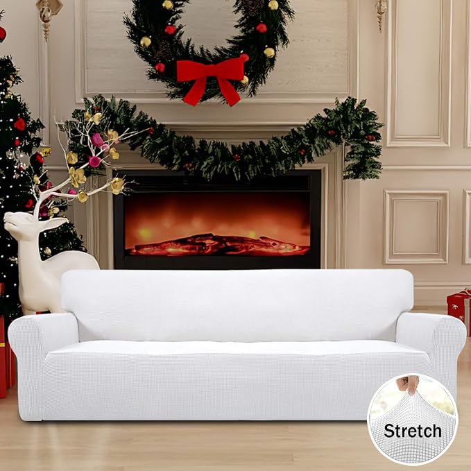 Easy-Going Stretch 4 Seater Oversized Sofa Couch Cover Snow White | 1-Piece - Image 2