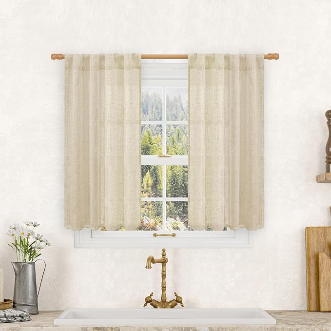 Semi Sheer Linen Curtains 40 Inch Length by LAMIT