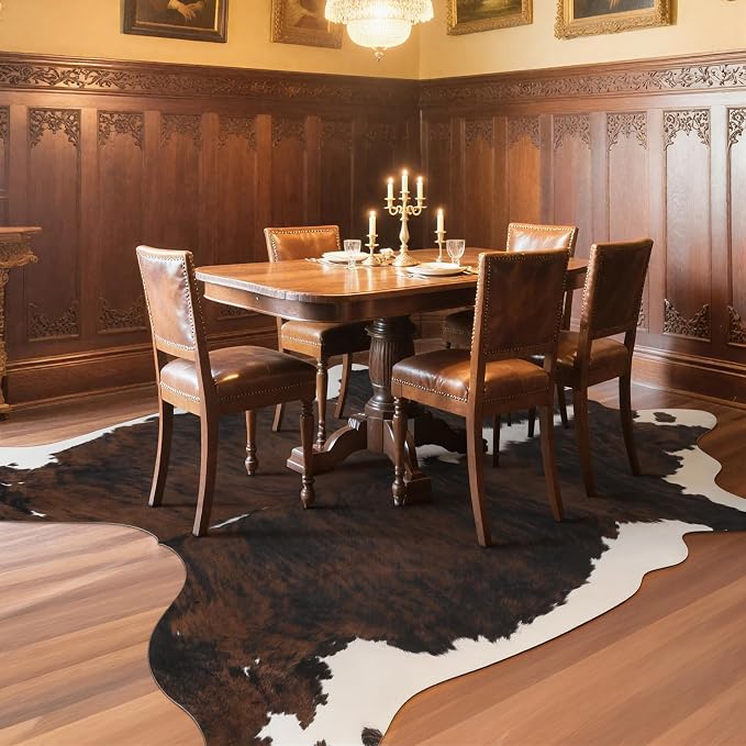 Faux Cowhide Rug, Animal Cow Hide Rug, 4.6 x 5.2 Ft Black and Brown | Premium - Image 3