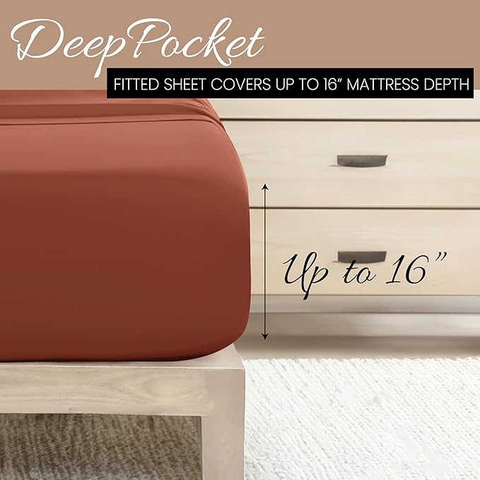 Linen Market Bed Sheets for California King Size Bed (Clay) - Sleep Better Than Ever with These Soft and Cooling California King Sheets - Deep Pocket Fits 16" Thick Beds - 4 Piece Cal King Sheet Set