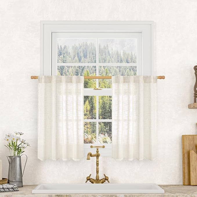 Semi Sheer Linen Curtains 36 Inch Length 2 Panels, 25 x 36 Inch | Light by LAMIT