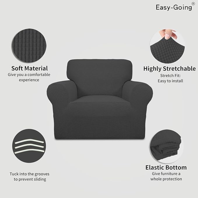 Easy-Going Stretch Chair Sofa Slipcover Washable Dark Gray | 1-Piece Couch Sofa - Image 3