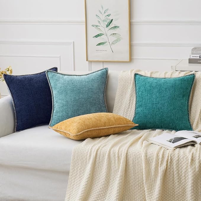 MIULEE Decorative Euro Sham Pillow Covers 24x24 Inch Navy Blue 2 Pack | - Image 5