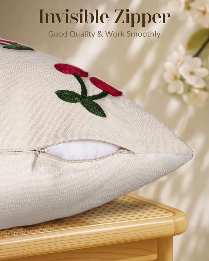 Embroidered Throw Pillow Cover 18x18 Inch, Little Cherry | Decorative Pillow - Image 3