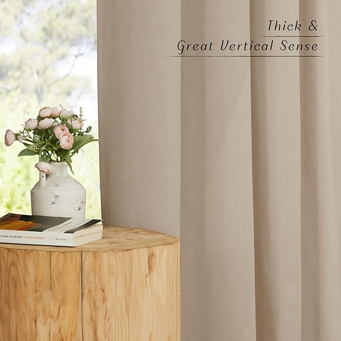 NICETOWN Taupe Linen Kitchen Curtains 36 inch Length, Decorative Thick Flax - Image 3