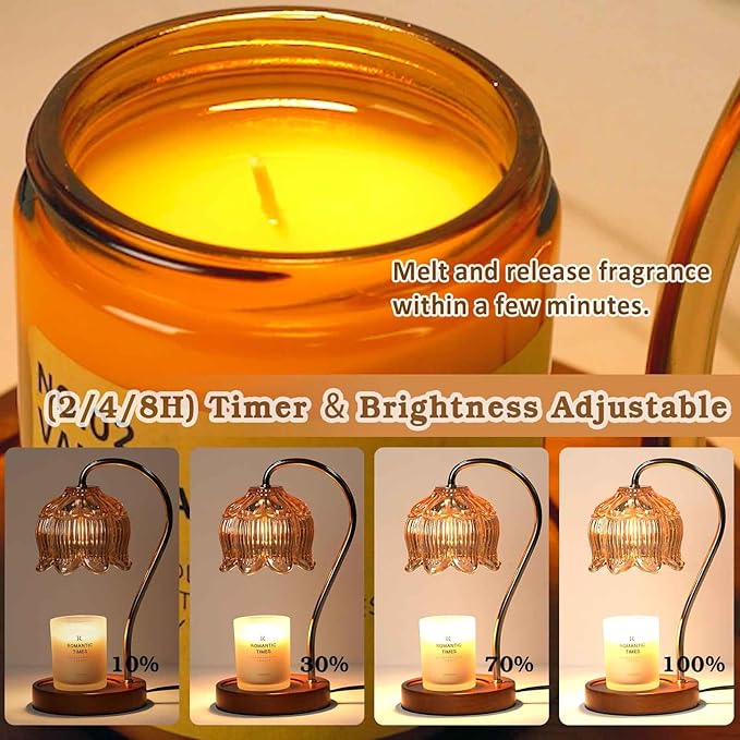 Flower Candle Warmer Lamp with Timer, Dimmable Candle Lamp Warmer, Christmas Birthday Gift for Women Mom, House Warming for New Home Decor, Lotus Wax Melt Warmer for Jar Candles