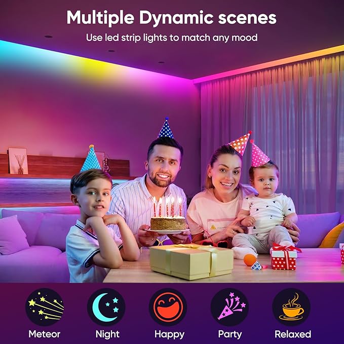 Led Lights for Bedroom, IC+RGB 100FT(2 Rolls of 50ft) Strip Lights, 24Key Remote with App Control, Music Sync Color Changing Lights for Room Decor Party